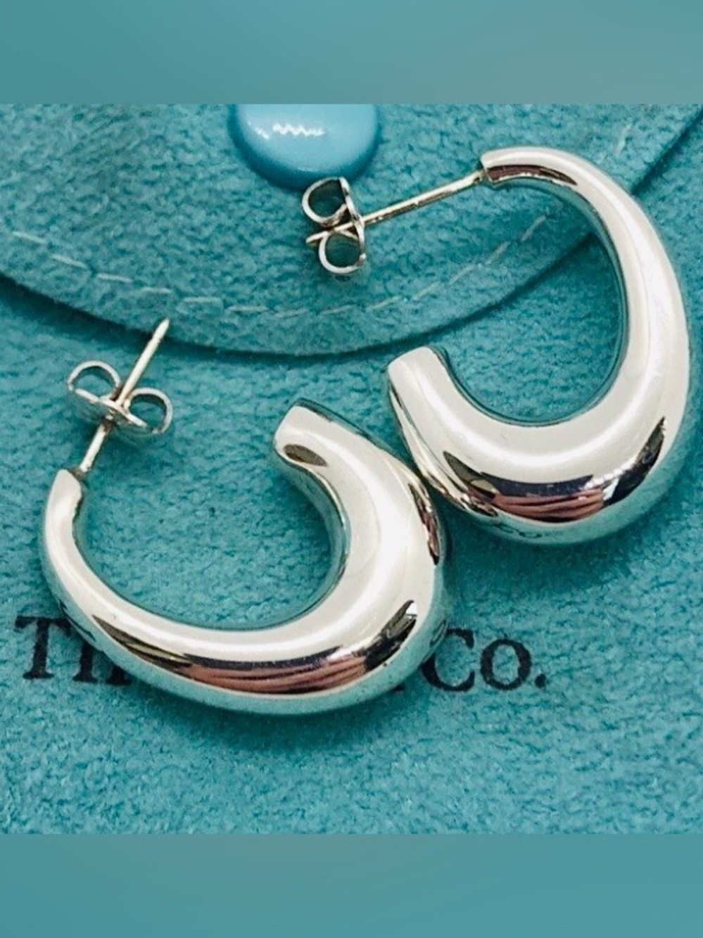 Tiffany & Co. 💯% Auth Half Hoop ‘J’ Earrings w/Pouch ✨925 Sterling ✨ EUC✨